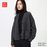 优衣库女装舒芙蕾针织短开衫/外套空调衫通勤478339 08 深灰色 M /160/84A