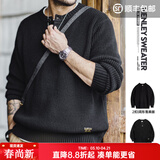 马登工装美式复古竖条纹亨利领毛衣宽松加厚黑色打底针织衫男春冬 黑色 -3扣版 【毛衣男高级感/毛线衣/针织外套男】 M 【宽松版型,可拍小一码】