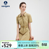 Navigare意大利小帆船短袖衬衫裙女士夏季时尚百搭小个子连衣裙简约中裙女 玛奇朵 L 码