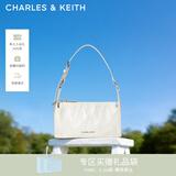 CHARLES&KEITH褶皱油蜡皮斜挎小方包手提包腋下包女士生日礼物CK2-80160183 Cream奶白色 S