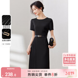 尚都比拉设计感拼接连衣裙夏季高级感气质百褶裙小个子中长裙子 雅黑色 M