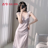 古今（GUJIN）法式性感蕾丝冰丝睡裙女带胸垫睡衣家居服裙子可外穿仿真丝两穿XL