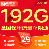 中国广电流量卡电话卡手机卡纯上网大流量卡5G全国通用不限速大王卡低月租广电流量卡 仅发广东-长期29元192G全国通用本地归属