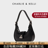 CHARLIE&KELLI CK品牌包包女款2026新款三角扣新月包腋下包单肩斜挎女生日礼物 黑色【京仓配送 赠专柜礼袋】