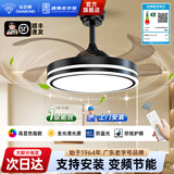 钻石牌（DIAMOND）风扇灯一体吊扇隐形扇变频led吊灯客厅灯饰餐厅灯卧室一级能效YY [全光谱]吊杆48寸变频遥控/极简曜黑