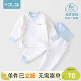 优奇婴儿衣服秋冬套装宝宝保暖夹棉内衣高腰护肚男女儿童2件套秋冬装 秋冬【高腰】浅蓝 80