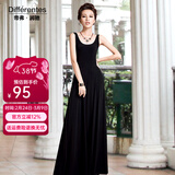 帝弗润驰 2019新款无袖打底针织连衣裙 修身拖地长裙 春夏纯色打底女裙 黑色 M