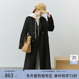 范思蓝恩22FS4099西装式双面呢子大衣女中长款秋冬韩系羊毛呢外套 气质黑 XS