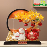 欧梵普（oufanpu）招财猫发财树新店开业摆件高档送人开张搬家乔迁礼物办公室装饰品 招财猫日进斗金发财树【黑框黄沙】 财源广进 日进斗金-寓意美好