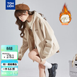 唐狮（TonLion）2026春季新款针织外套女休闲卫衣开衫连帽上衣 加绒款/浅卡其 XL