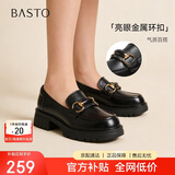 百思图26春乐福鞋女羊皮厚底松糕鞋女士休闲皮鞋TFW67AA6 黑色 36