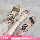 ZHR则则凉鞋女一字带罗马风轻便外穿女鞋小清新露趾搭扣坡跟鞋子女 J189 黑色 35