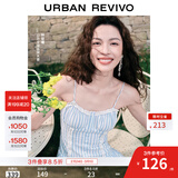 UR【钟楚曦同款】夏季新款女装波嬉风蕾丝条连衣裙UYL750037 蓝色条纹 XL