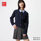 优衣库女装纽花圆领针织开衫/毛衣外套空调衫通勤488123 481477/69藏青色 XL