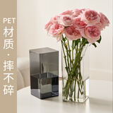 京东鲜花亚克力防摔花瓶插花水养富贵竹透明方形直筒鲜花装饰客厅装饰摆件
