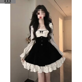 诗丹蕊甜美温柔风女学生波点拼接假两件连衣裙超仙收腰法式气质显瘦短裙 波点拼接连衣裙 S 【75-90】斤