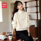 名创优品（MINISO）灰色卫衣女2026新款早秋穿搭爆款半拉链外套初中学生短款显瘦上衣