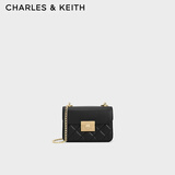 CHARLES&KEITH拼接菱格链条单肩斜挎小方包包女包生日礼物CK2-80701360 CK2-80701360Black黑色 S