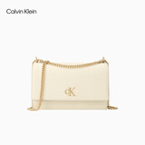 Calvin Klein女包优雅休闲通勤简约字母搭扣ck翻盖荔枝纹链条单肩包斜挎包礼物 RYW-白金 OS