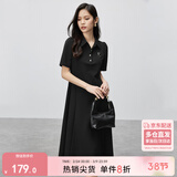 尚都比拉休闲连衣裙女垂感气质通勤小个子POLO裙短袖夏天a字裙 雅黑色 XL