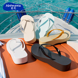 黑玛人字拖女坡跟外穿厚底凉拖鞋防滑沙滩鞋简约居家人字拖纯色高跟 黑色 35 (225mm)