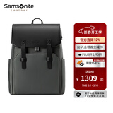 新秀丽（Samsonite）双肩包 时尚通勤背包电脑包 商务轻奢牛皮革翻盖书包 立体包型NV0 墨绿色/黑色【新色】
