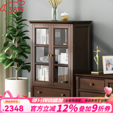 方寸毫厘电视柜 美式实木电视柜家具客厅视听柜子多抽屉电视机柜影视柜 双门酒柜 深胡桃色