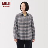 MUJI 女式 法兰绒 衬衫领 长袖衬衫衬衣内搭上衣纯棉冬季女装格子 深灰色格纹 XL （165/92A）