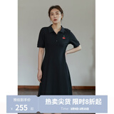 独束【长短可选】大码女装POLO领连衣裙夏新款微胖mm遮肉显瘦 黑色-长款 M