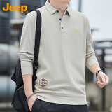 JEEP吉普长袖T恤男士春秋季polo宽松休闲打底衫衣服男装 卡其 XL