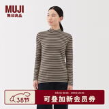 MUJI女式 起毛罗纹编织半高领长袖T恤上衣打底衫女款内搭春秋女装条纹 炭灰色条纹 M （160/84A）