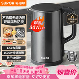 苏泊尔（SUPOR）电水壶 热水壶电热水壶1.5L小容量  304不锈钢双层防烫全钢无缝开水壶烧水壶 SW-15J626 