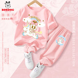 巴布豆（BOBDOG）童装女童套装2026新款儿童多巴胺纯棉短袖女宝夏装防蚊裤粉+粉110