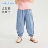 JELLYBABY【纯棉】女童牛仔裤日常儿童裤子亲肤柔软防蚊裤花朵刺绣长裤子