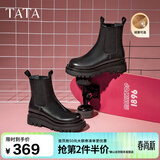 他她（TATA）英伦风切尔西靴女显瘦加绒厚底烟筒靴时装靴冬新GXB01DD4 黑色（单里） 36