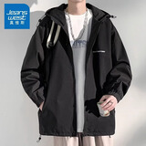 真维斯（Jeanswest）外套男士春秋季男装加厚保暖登山宽松连帽青少年夹克防风上衣服 2310黑色 XL （建议140-165斤）