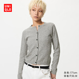 优衣库女装纽花圆领针织开衫/毛衣外套空调衫通勤488123 488123/03灰色 S