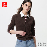 优衣库女装纽花圆领针织开衫/毛衣外套空调衫通勤488123 488123/38深褐色 M