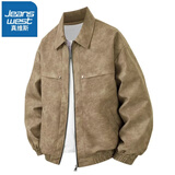 真维斯（Jeanswest）皮衣男士新款春秋季潮流工装防风翻领宽松夹克百搭外套上衣服男装 棕色 常规 3XL 185-205斤
