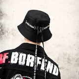 慕瑾繁饰 潮人街头夏季男士渔夫帽韩版百搭飘带个性潮流遮阳盆帽防晒帽子男 黑色 双三角长带盆帽 均码