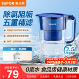 苏泊尔（SUPOR）便携式滤水壶蔚蓝1壶1芯过滤净水器净水壶自来水活性炭过滤器滤水器家用版蓝色UF03