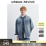 UR【明星同款】2026春季新款男复古水洗棉质牛仔衬衫UMM850078 灰蓝 XL
