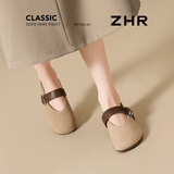 ZHR则则玛丽珍女鞋内增高一脚蹬两穿女鞋气质复古皮鞋勃肯单鞋IJ06卡其37