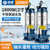 臣源潜水泵220V家用水井水抽水泵不锈钢农用小型污水泵灌溉浇菜高扬程 1800W/2寸不锈钢污水【10米线+10米水带】