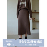 独束大码女装抽绳连帽卫衣套装女秋冬新款胖mm百搭半身裙两件套 咖色半裙 M