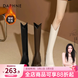 达芙妮厚底V口长筒靴女2026秋冬爆款女靴高筒靴显瘦百搭增高骑士靴子女 黑色【加绒款】 39