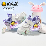 B.Duck小黄鸭童鞋女童鞋子亮灯单网鞋夏季透气发光闪灯儿童运动鞋白紫28