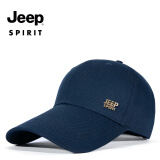 JEEP SPIRIT夏季男士高档帽子防晒遮阳帽大头围加长帽檐鸭舌帽薄夏季长舌网帽 四季纯棉深蓝色 加大码（59-62cm）可调节