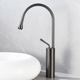 亚马顿台上盆加高龙头全铜冷热面盆水龙头浴室柜洗手盆洗脸盆水滴洗衣池 拉丝枪灰色-加高款