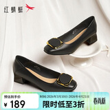 红蜻蜓春夏女士粗跟小香风皮鞋职业通勤妈妈鞋高跟鞋WFB31540 黑色 38